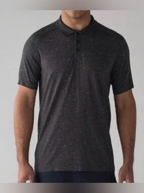 Lululemon metal vent Men's Heather Charcoal button Polo Shirt M speck